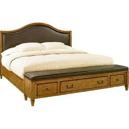 Queen Highland Leather Bed with Leather Top Bench Footboard and 3 Drawers